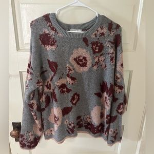 Floral Pink, Maroon, and Gray Sweater